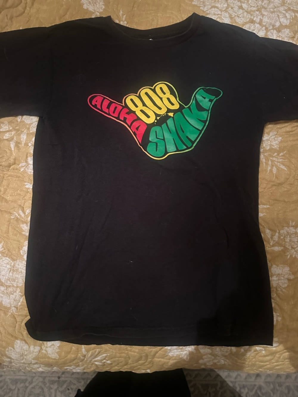 Hanes Black Short Sleeve Tee with Red Yellow Green Shaka Graphic